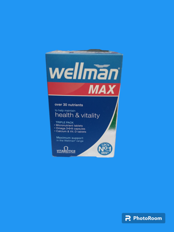 Wellman max (Health & Vitality) - UK's No 1 Men's vitamins/food supplements good for the overall wellbeing of men, boost energy, immunity, skin, testosterone and heart health.